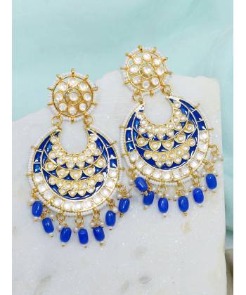 Crunchy Fashion Gold-Plated Blue Meenakari kundan Work Layered Chandbali Earrings RAE2026