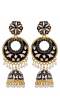 Crunchy Fashion Gold-Plated Meenakari Black Floral  Dangler Jhumki Earrings RAE2032