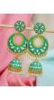 Crunchy Fashion Gold-Plated Meenakari Light Green Floral  Dangler Jhumki Earrings RAE2034