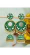 Crunchy Fashion Gold-Plated Meenakari Green Floral  Dangler Jhumki Earrings RAE2038