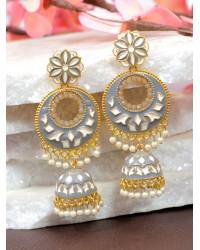 Buy Online Royal Bling Earring Jewelry Oxidized German Silver Meenakri Floral Temple Design Jhumka Earring With Pearls RAE1080 Jewellery RAE1080