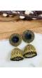 Crunchy Fashion Round Shape Black Velvet Gold-plated Enamel Jhumka Earring RAE2042