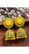 Crunchy Fashion Round Shape Yellow Velvet Gold-plated Enamel Jhumka Earring RAE2043