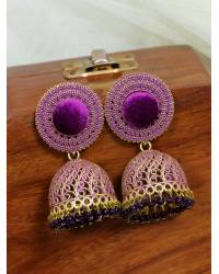 Buy Online Royal Bling Earring Jewelry Gold-Plated Maroon Stone Floral Jhumka Earrings RAE1805 Jewellery RAE1805
