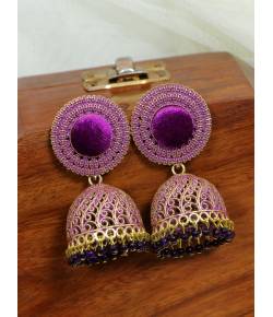 Crunchy Fashion Round Shape Purple Velvet Gold-plated Enamel Jhumka Earring RAE2048