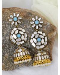 Buy Online Royal Bling Earring Jewelry Gold plated Traditional Jhumka Earrings Temple Style With Blue & White Pearls RAE0790 Jewellery RAE0790