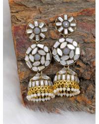 Buy Online Crunchy Fashion Earring Jewelry Oxidised German Silver Peacock Theme Maroon Kundan Jhumki Earrings RAE1835 Earrings RAE1835