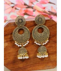 Traditional Gold Plated Long Chandbali Jhumka Jhumki Earrings RAE0644