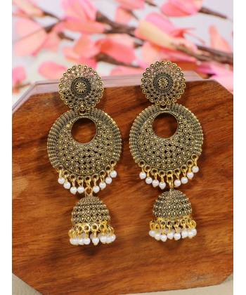 Traditional Gold Plated Long Chandbali Jhumka Jhumki Earrings RAE0644