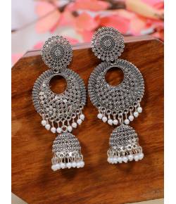 Traditional Oxidised  Long Chandbali Jhumka Jhumki Earrings RAE2071
