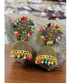 Gold-Plated Traditional Multicolor Jhumka -Jhumki Earrings RAE2073