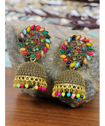 Gold-Plated Traditional Multicolor Jhumka -Jhumki Earrings RAE2073