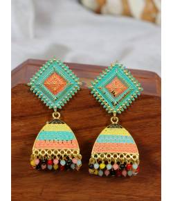 Traditional Gold-Plated Triangle Shape Multicolor Jhumka Earring RAE2076
