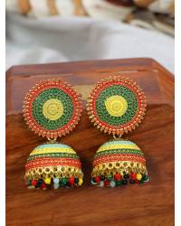 Buy Online Crunchy Fashion Earring Jewelry Gold-Plated Yellow Meenakari Jhumka Earrings with Crystal Work Jhumki RAE2343