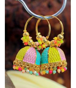 Crunchy Fashion Gold-Plated Multicolor Pearl Jhumka Hoop Earrings RAE2081