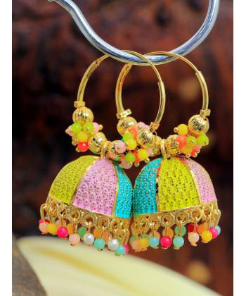 Crunchy Fashion Gold-Plated Multicolor Pearl Jhumka Hoop Earrings RAE2081