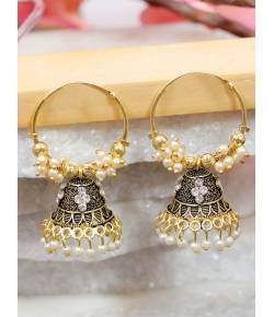 Crunchy Fashion Oxidized Gold Toned Hoop Bali Earrings RAE2087