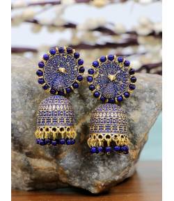 Gold-plated Enamelled Royal  Blue Peacock Earrings RAE2091
