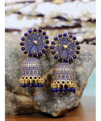 Gold-plated Enamelled Royal  Blue Peacock Earrings RAE2091