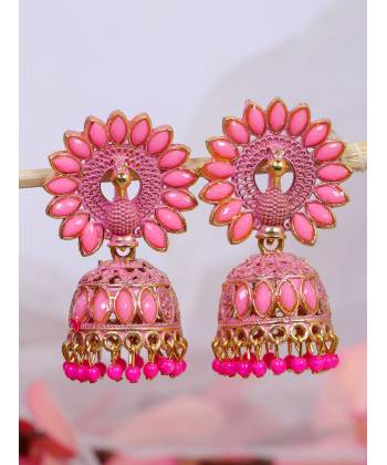 Gold-Plated Crown Peacock Light- Pink Earrings RAE2092