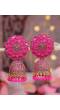 Crunchy Fashion Gold-Plated Royal Pink Kundan Floral Design Jhumki Earring RAE2094