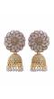 Crunchy Fashion Gold-Plated Grey Kundan Floral Design Jhumki Earring RAE2095