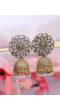 Crunchy Fashion Gold-Plated Grey Kundan Floral Design Jhumki Earring RAE2095