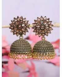 Buy Online Royal Bling Earring Jewelry Traditional Gold plated Round Floral Pink Jhumka Earring RAE0722 Jewellery RAE0722