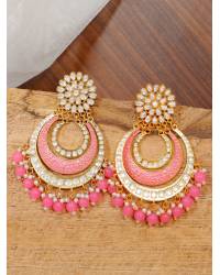 Buy Online Crunchy Fashion Earring Jewelry Meenakari Pink Kundan Round Earrings RAE1389 Jewellery RAE1389