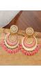 Crunchy Fashion Pink Gold Plated  Pearl Studded Meenakari Chandbali Earrings RAE2111