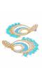 Crunchy Fashion Sky Blue Gold Plated  Pearl Studded Meenakari Chandbali Earrings RAE2114