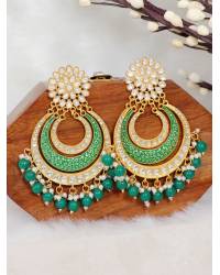 Buy Online Crunchy Fashion Earring Jewelry Traditional Lotus Grey Chandbali Dangler Jhumki Earrings RAE0600 Jewellery RAE0600