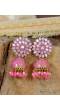 Crunchy Fashion Gold-Plated Kundan Pink Floral  Earring Set RAE2121