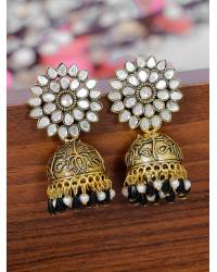 Buy Online Crunchy Fashion Earring Jewelry Gold-Plated Yellow Meenakari Jhumka Earrings with Crystal Work Jhumki RAE2343