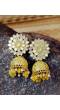 Crunchy Fashion Gold-Plated Kundan Yellow  Floral  Earring Set RAE2123