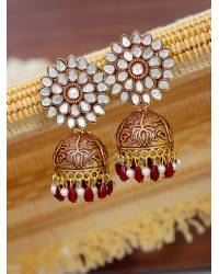 Buy Online Royal Bling Earring Jewelry Floral Petite Red Silver Earrings Jhumki RAE0336