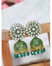 Buy Online Royal Bling Earring Jewelry Beautiful Meenakari Peacock Inspired Gold-Plated Green-Multicolor Jhumka Earrings RAE1140 Jewellery RAE1140