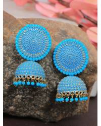 Buy Online Crunchy Fashion Earring Jewelry Traditional Lotus Blue Chandbali Dangler Jhumki Earrings RAE0601 Jewellery RAE0601