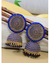 Buy Online Royal Bling Earring Jewelry Gold Plated Kundan Studded Floral Blue Patterned Meenakari Jhumka Earrings with Pearls RAE1314 Jewellery RAE1314