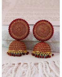 Buy Online Royal Bling Earring Jewelry Crunchy Fashion Ethnic Gold Plated Red Beads & Pearl Large Bali Hoop Jhumka/Jhumka Earrings RAE1960 Jewellery RAE1960