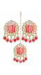 Crunchy Fashion Gold-Plated Red Kundan & Pearl Errings Tika RAE2148