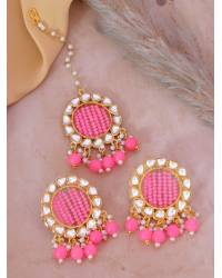 Buy Online Crunchy Fashion Earring Jewelry Traditional Gold-plated Kundan Pink Pearl  Work Necklace With Earring Set RAS0375 Wedding Special RAS0375