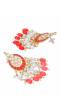 Crunchy Fashion Gold-Plated Red Chandbali Kundan Pearl Earrings Tikka Set RAE2160