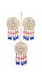 Crunchy Fashion Gold-Plated Pearls Blue & Pink Ethnic Kundan Earring & Maang Tika Set RAE2162