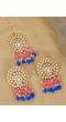 Crunchy Fashion Gold-Plated Pearls Blue & Pink Ethnic Kundan Earring & Maang Tika Set RAE2162
