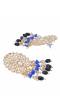 Crunchy Fashion Gold-Plated Pearls Black & Blue Ethnic Kundan Earring & Maang Tika Set RAE2165