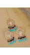 Crunchy Fashion Gold-Plated Pearls Black & Blue Ethnic Kundan Earring & Maang Tika Set RAE2166