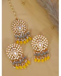 Buy Online Crunchy Fashion Earring Jewelry Crunchy Fashion Gold-Plated Imitattion Pearl & Sky Blue Kundan Earring With Maang Tika RAE1984 Jewellery RAE1984
