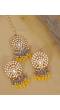 Crunchy Fashion Gold-Plated Pearls Grey & Yellow Ethnic Kundan Earring & Maang Tika Set RAE2167