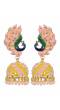 Crunchy Fashion Stone Studded Peach & Yellow Peacock Jhumki Earrings RAE13196